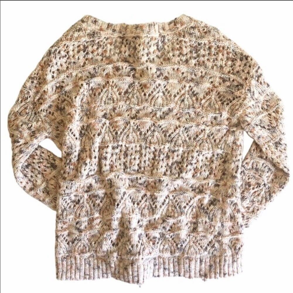 NEW NORDSTROM HINGE Cream Tan Woven Marled Chunky Knit Pullover Sweater XS - Picture 5 of 8